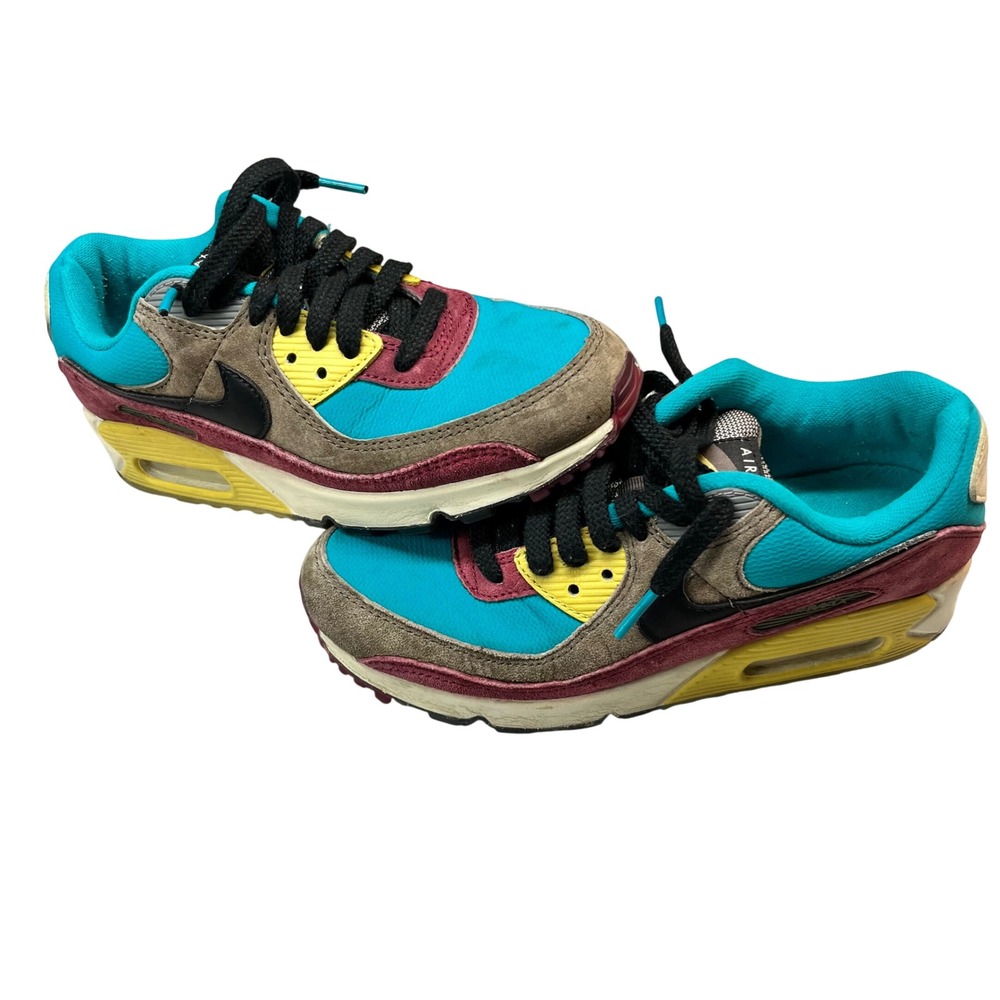 Nike Air Max 90 Kids Sneakers Teal Brown Yellow‎ DC9083-200 Size 5.5Y
